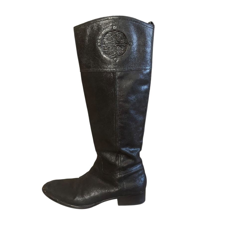 Tory Burch Kiernan Riding Boots Tumbled Black Leather Size 8.5 M